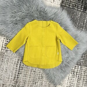 Aimama Girls Raw Edge‎ Round Neck Mustard Yellow Sweater Coat ($48) 18-24 Month